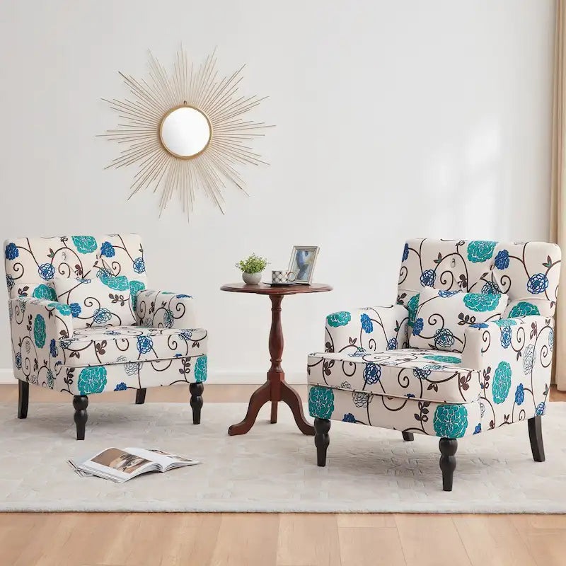 Set Of 2 Upholstered Button-Tufted Accent Chairs With Lumbar Pillows - 30 x 29 x 35 inches
