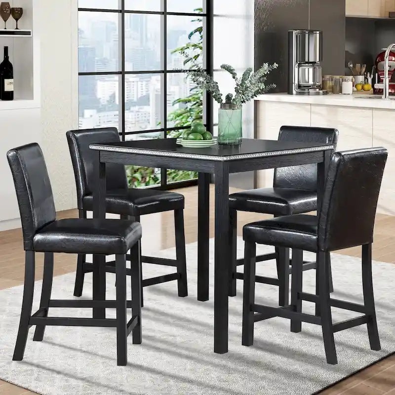 Modern 5-Piece Counter Height Dining Set With Square Table And 4 Upholstered Chairs