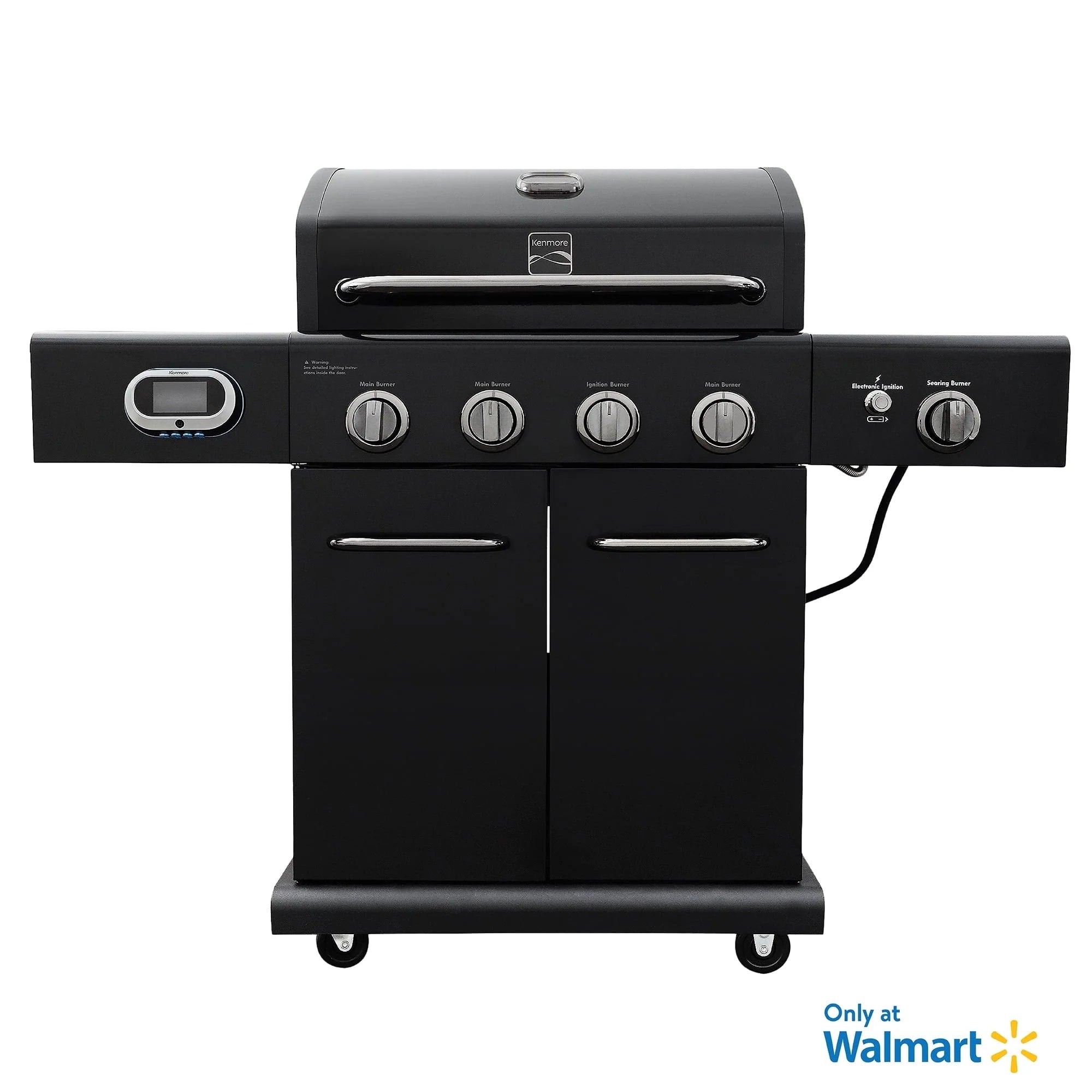 Kenmore 4-Burner Smart Gas Grill With Side Searing Burner, Black With Chrome Accents
