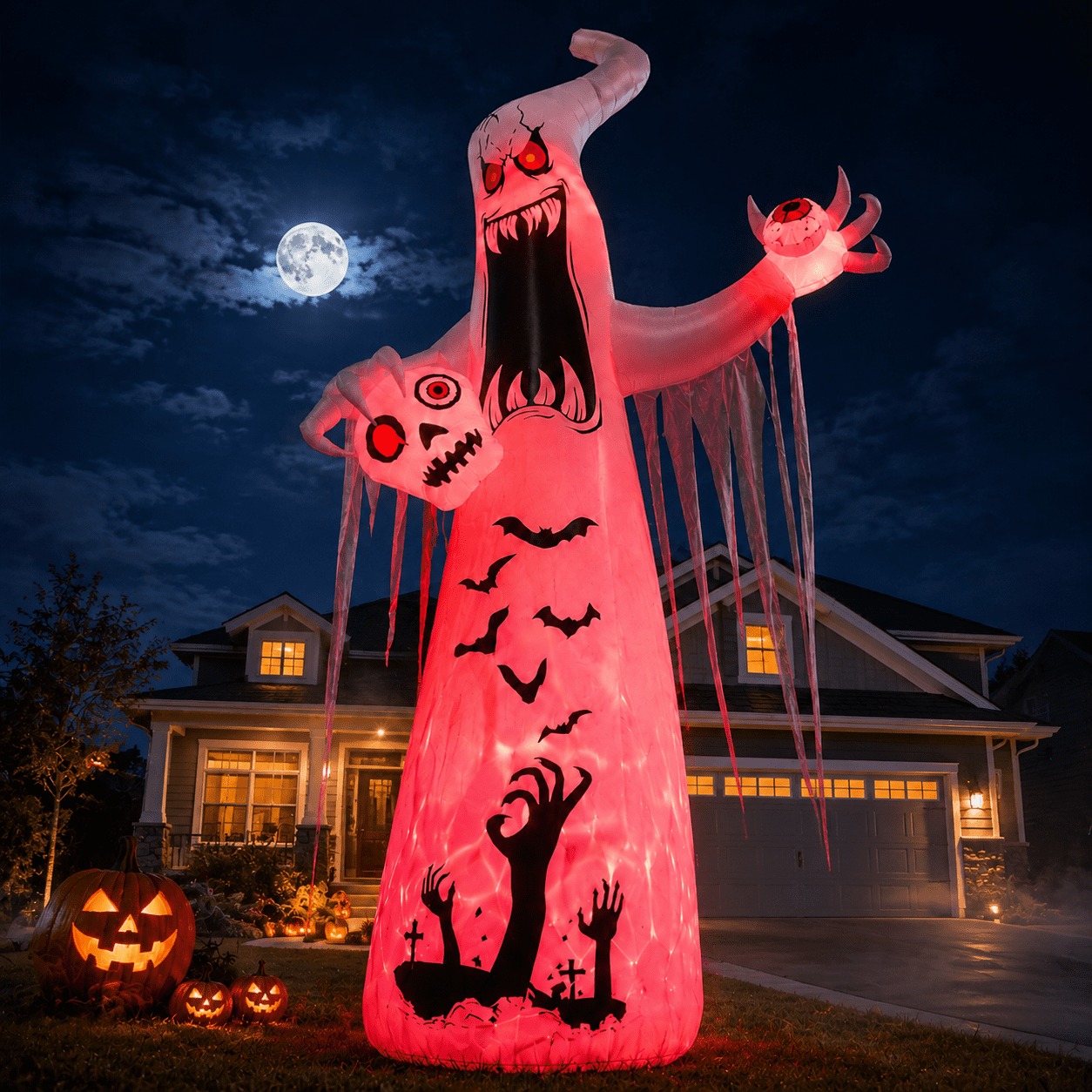 Faburo 12 ft Halloween Inflatable Ghost with Skull and Bleeding Eyeball, Outdoor Blow Up Yard Decoration for Party and Garden