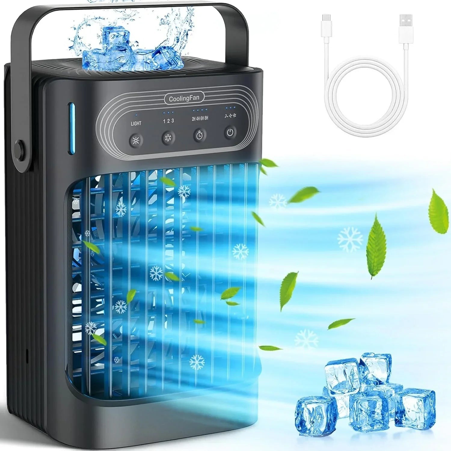 VICELEC Portable Evaporative Air Cooler, 900ml, 3 Speeds, 3 Mist Modes, 7-Color Night Light