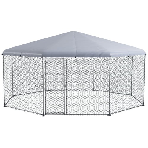 PawHut Metal Chicken Coop Run With Waterproof Anti-UV Cover, 17 ft x 15.7 ft x 9 ft
