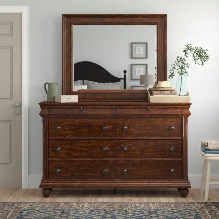 8 Drawer 64in W Double Dresser With Mirror - 80in H x 18in D