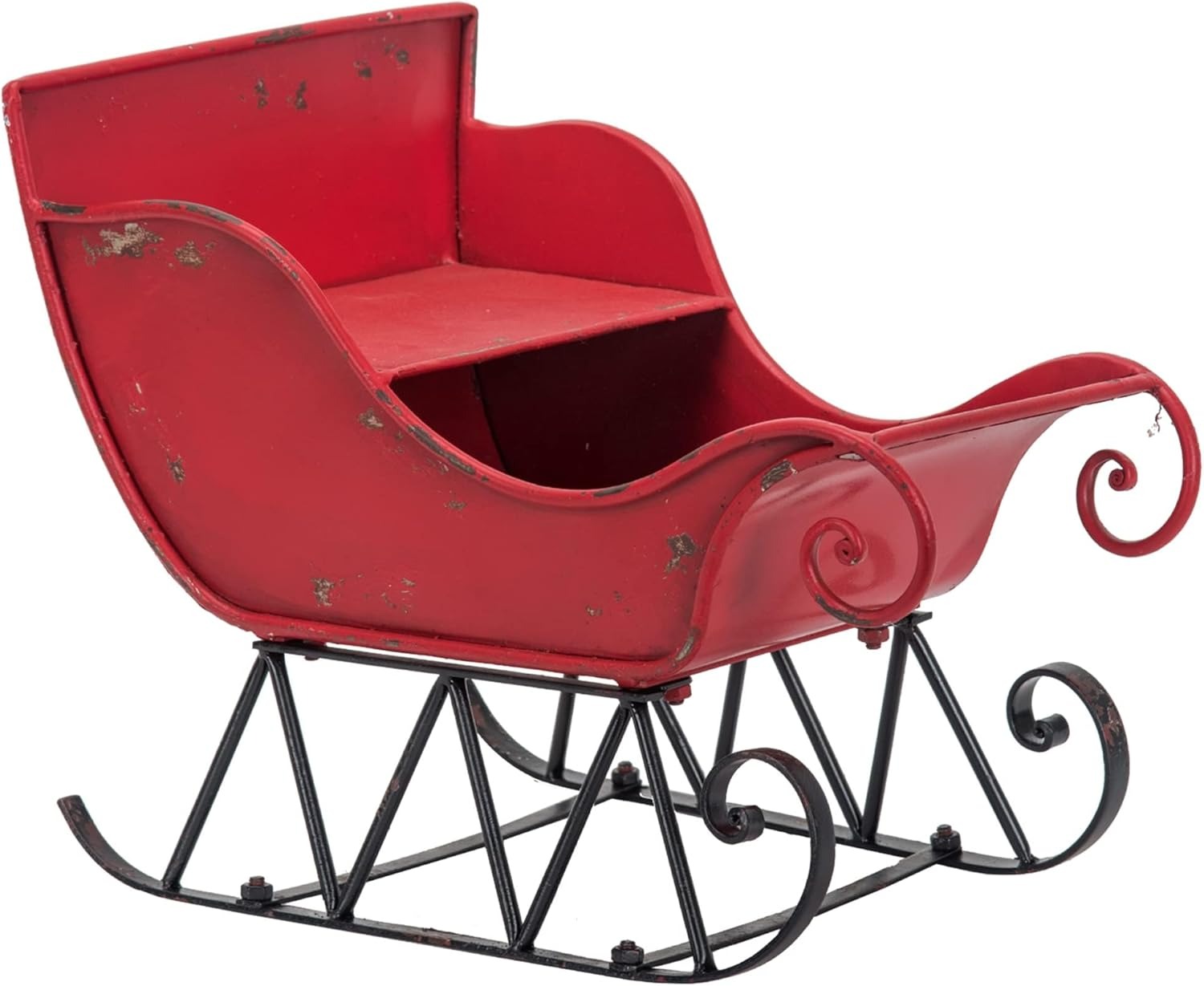 Christmas Sleigh Outdoor Decoration, Large Red Iron, 39 in - Sleigh-L
