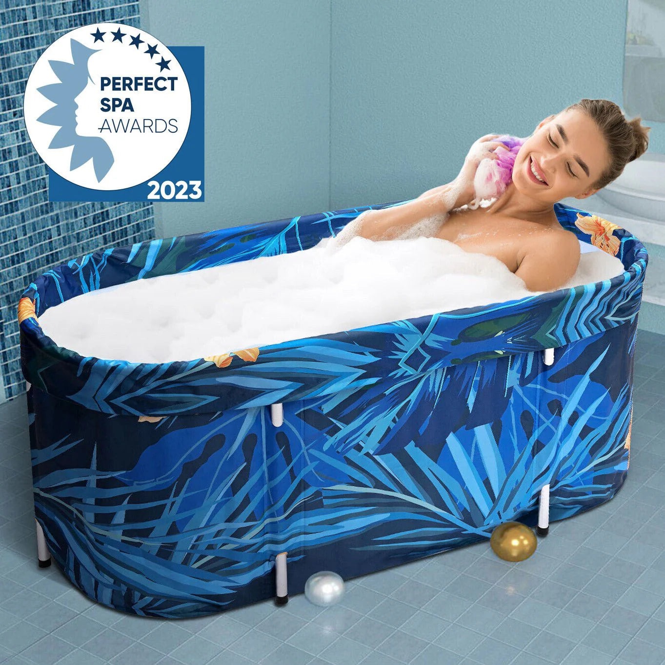 De-Stress Portable Folding Soaking Bathtub For Adults - Blue