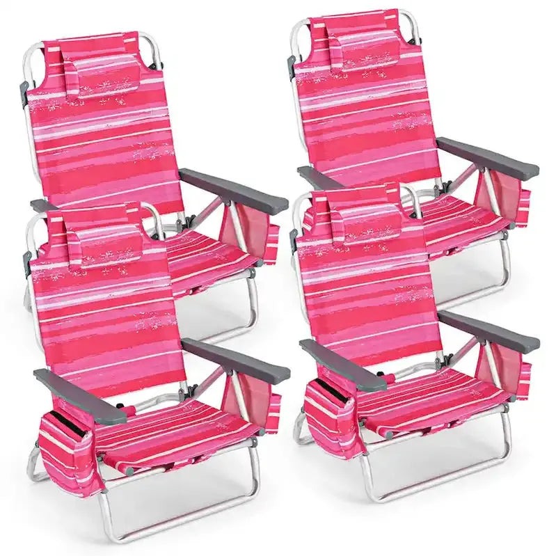 Costway Folding Backpack Beach Chairs, Set Of 4, 5 Recline Positions, Aluminum