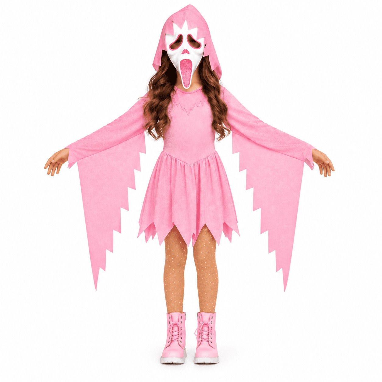 Satmonnus Pink Glitter Ghost Halloween Costume for G'irls, Hooded Ghost Costume Dress with Mask, Spooky Horror Halloween Party Cosplay Outfit for Masquerade and Themed Events