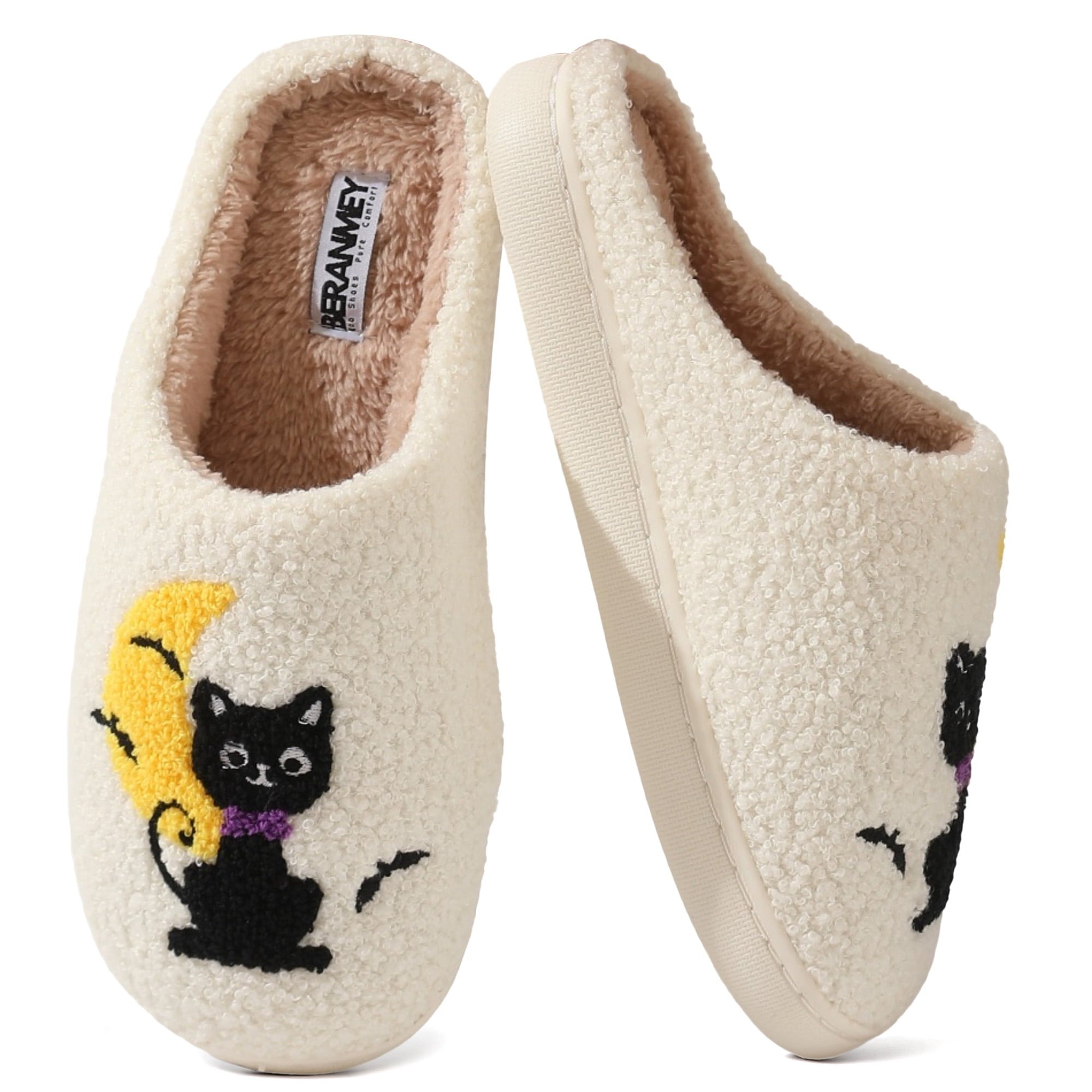 BERANMEY Halloween Slippers for Women Perfect Soft Plush Comfy Warm Slip-On Cute Womens Slippers Indoor Fluffy House Slippers for Women and Men Non-slip Fuzzy Flat Slides