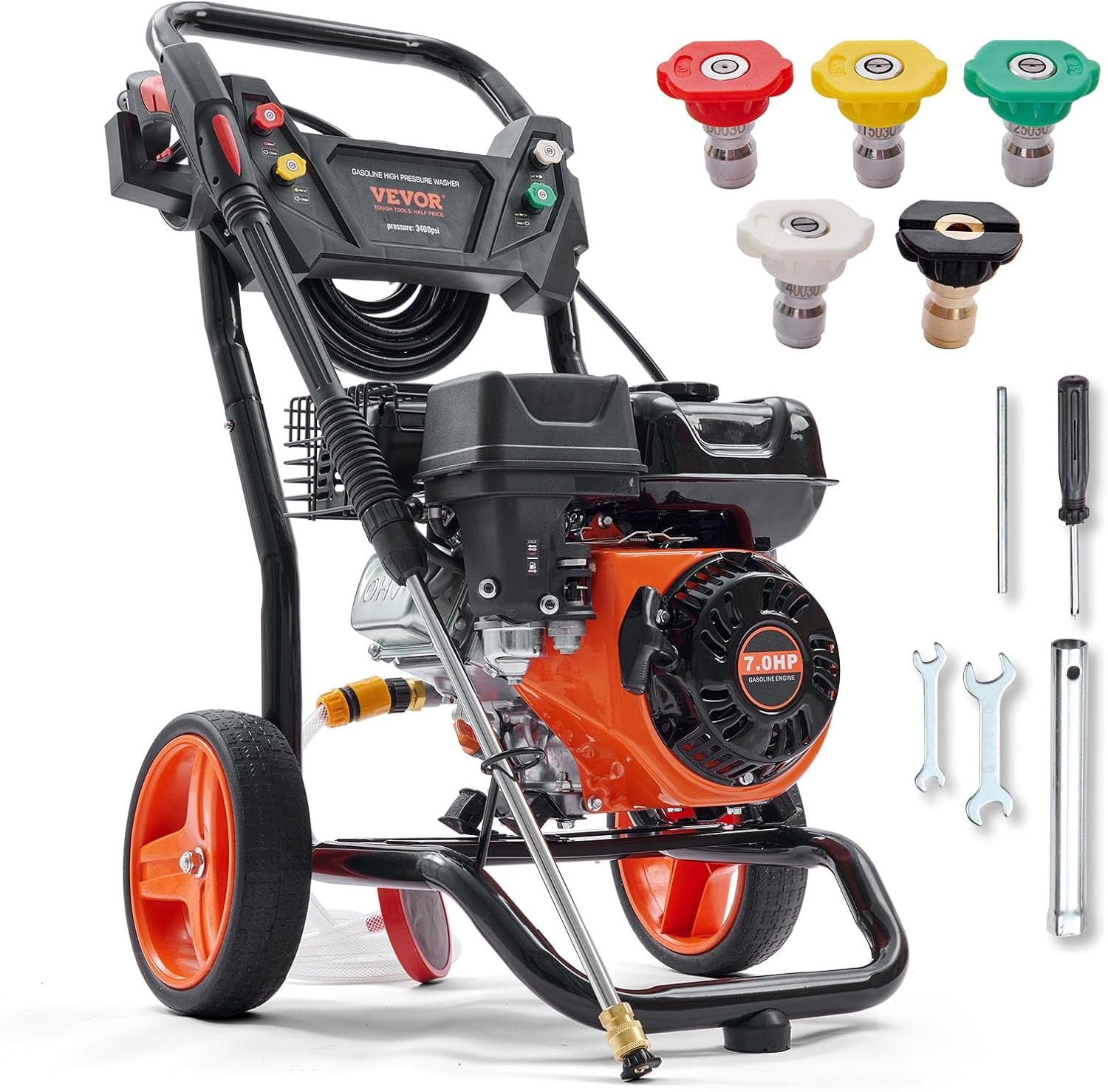 VEVOR Gas Powered Pressure Washer 3400 PSI 2.6 GPM With 5 Quick Connect Nozzles - Copper Pump