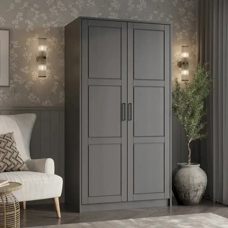Palace Imports 2-Door Solid Wood Wardrobe Armoire, 37.75 W x 72 H x 23.75 D - Urban