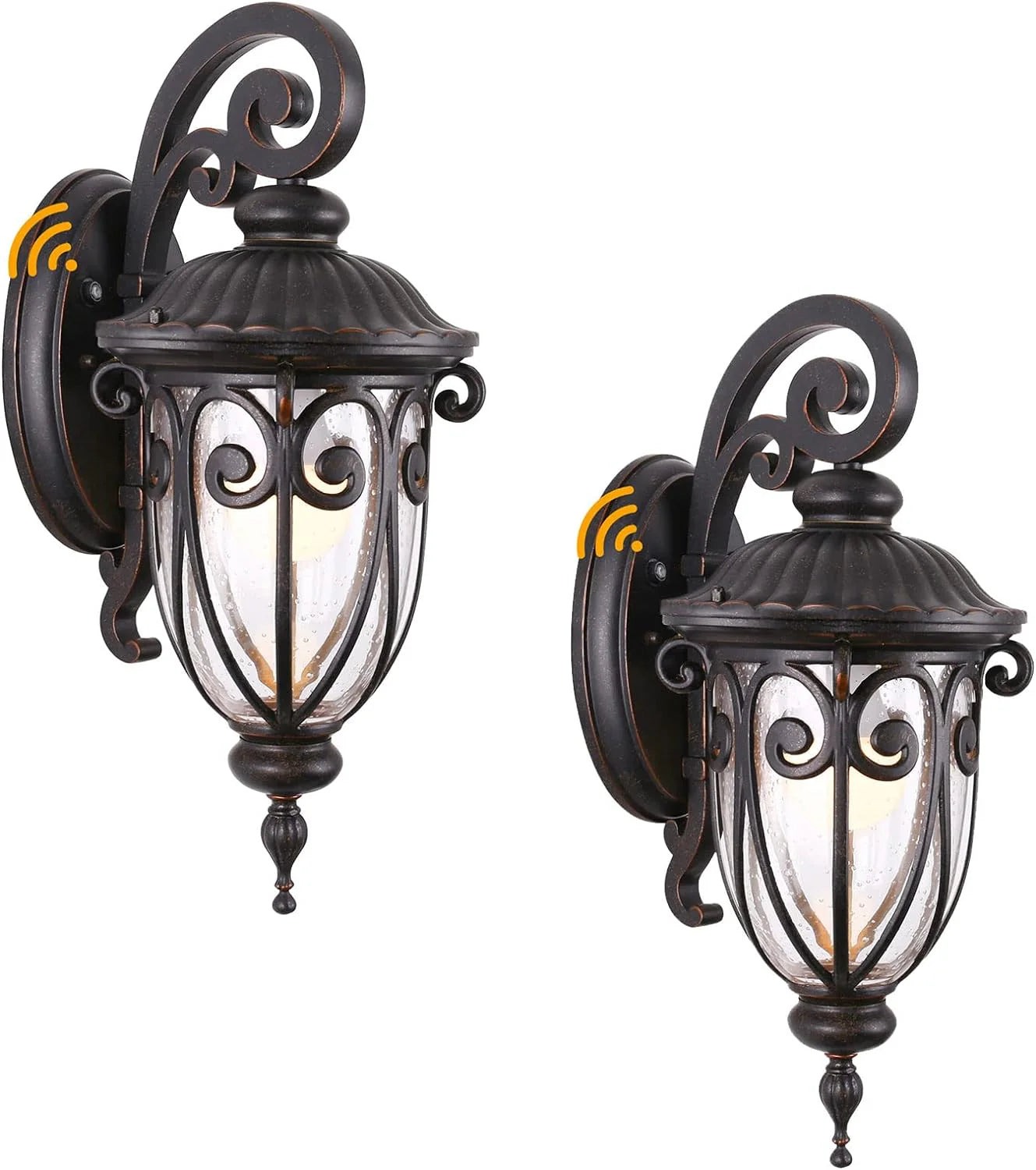 GOALPLUS 23in Vintage Bronze Outdoor Wall Sconce With Clear Seeded Glass Shade, 2 Pack - LM0519-DN-M-2P