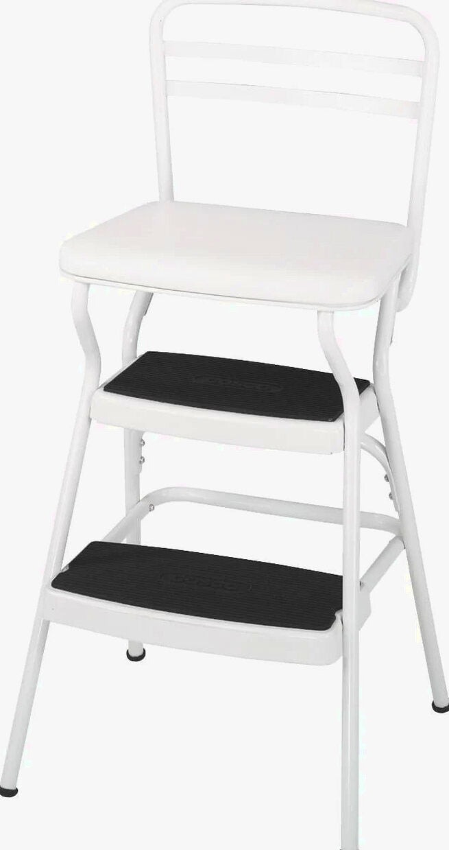 COSCO Stylaire Retro Chair And Step Stool With Flip-Up Seat - White, One Pack
