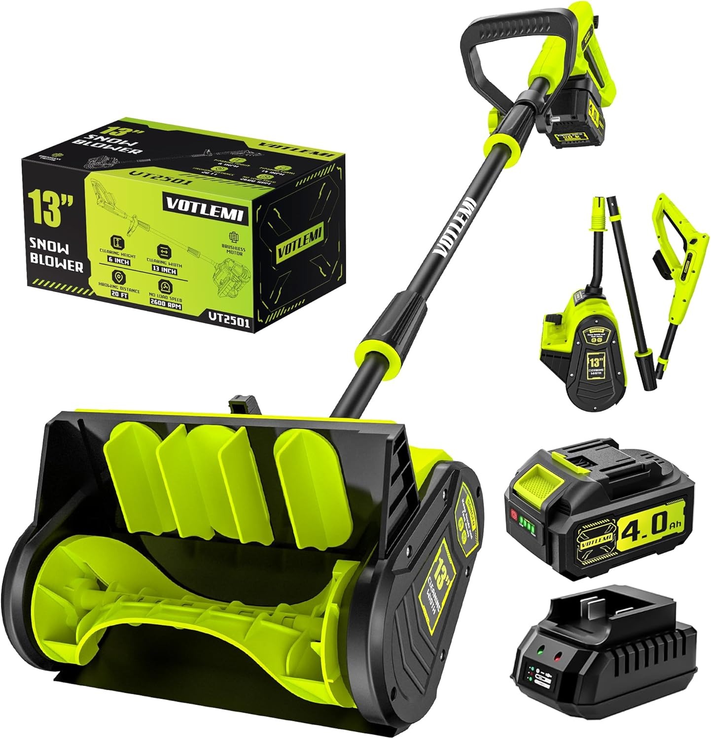 VOTLEMI Cordless Snow Shovel 13 Inch 40V 4.0Ah Green