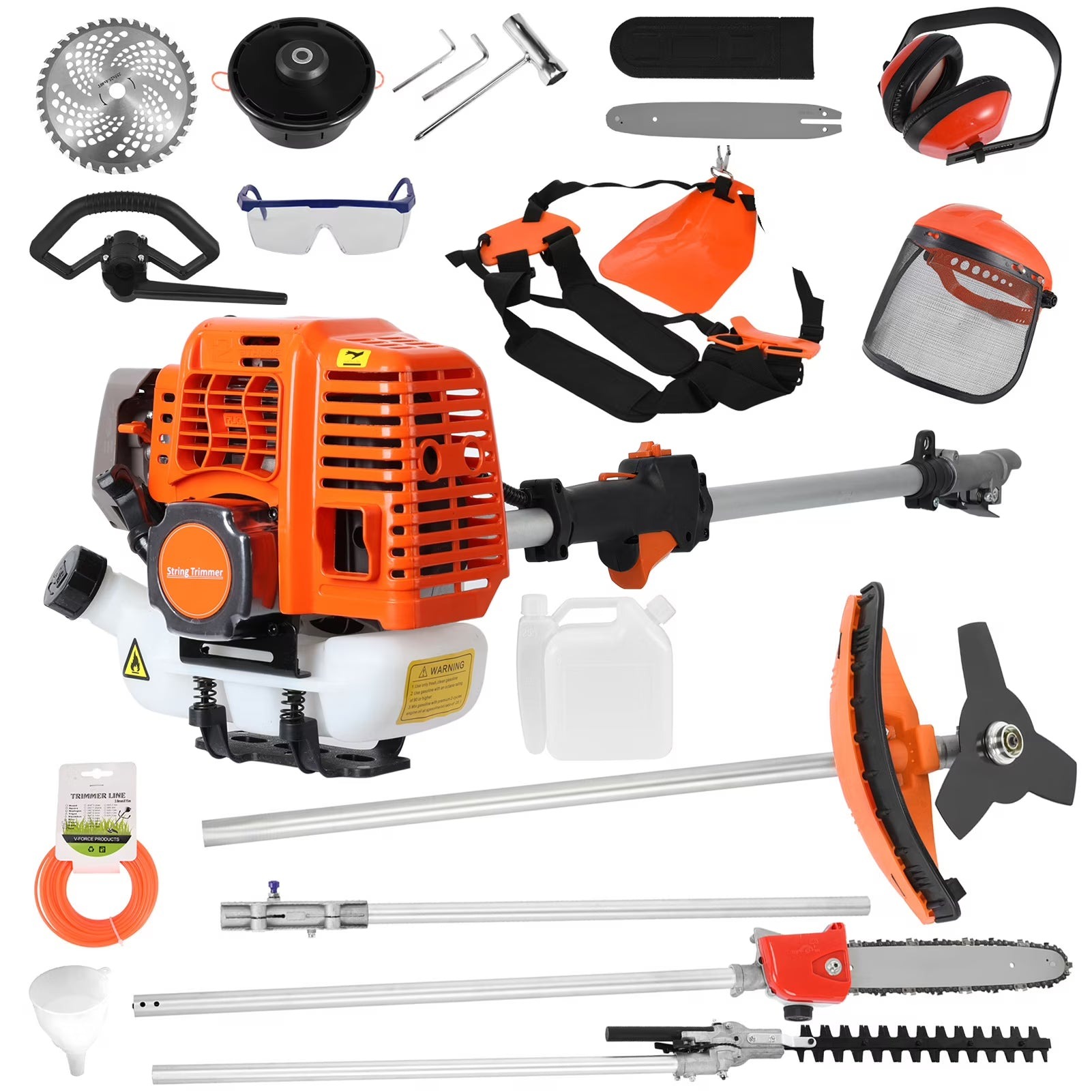 Gas Weed Eater 52cc 2-Stroke Multi-Function Brush Cutter, Orange