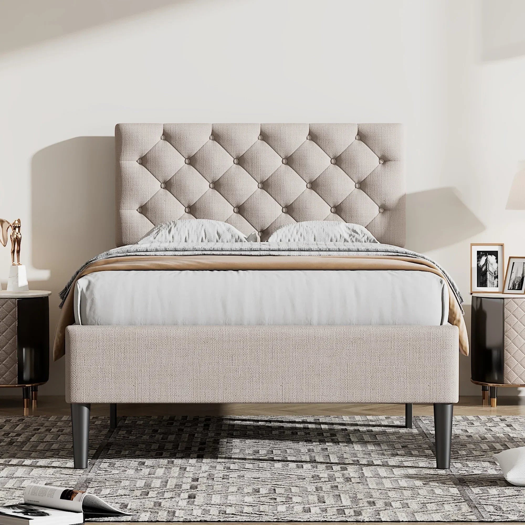 Button-Tufted Platform Bed - Twin Size