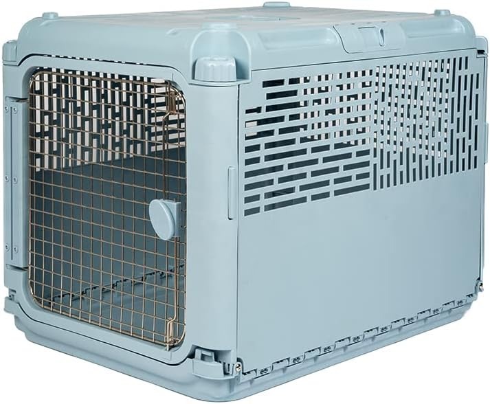 SportPet Designs Plastic Airline Approved Rolling Dog Kennel With Wire Door, XXX-Large, Gray, 48in L x 32in W x 36in H