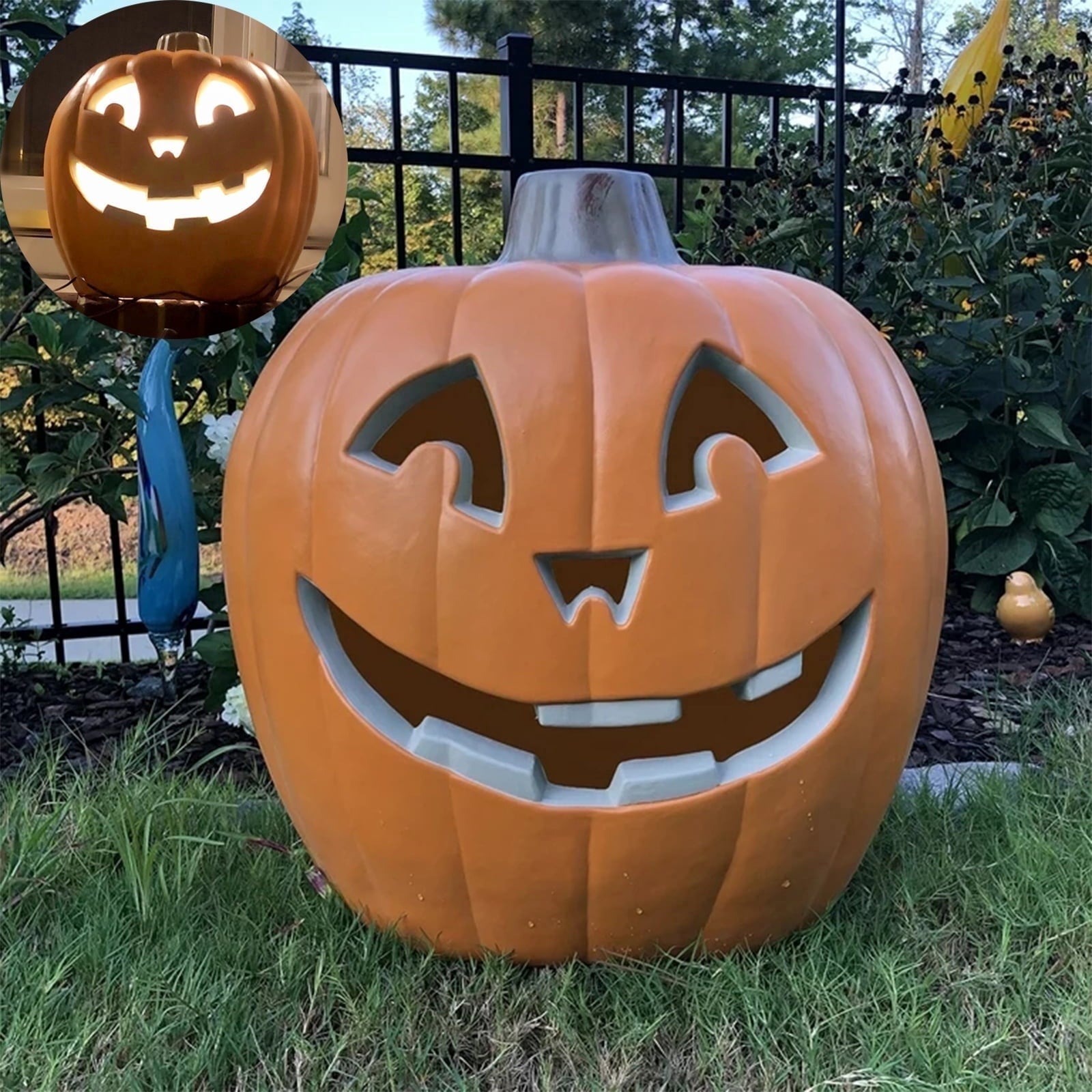 Gamexcel 21" Jack O Lantern Halloween Plastic Pumpkin Lights with Pre-lit LED Bulbs - Indoor/Outdoor Smile Face Decoration