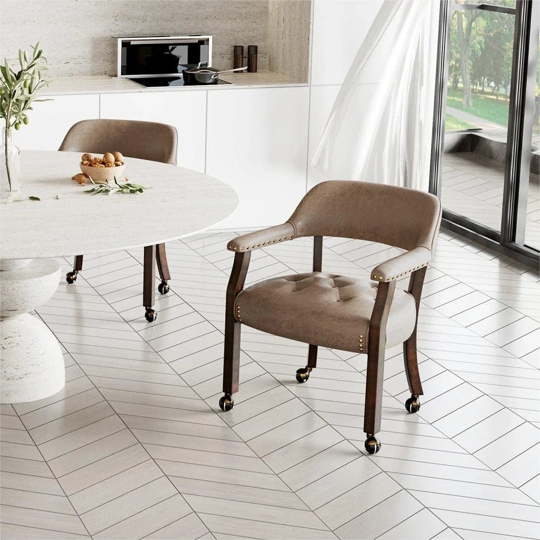 JESONVID Dining Chairs With Casters, Set Of 2, Light Yellow - MODERION