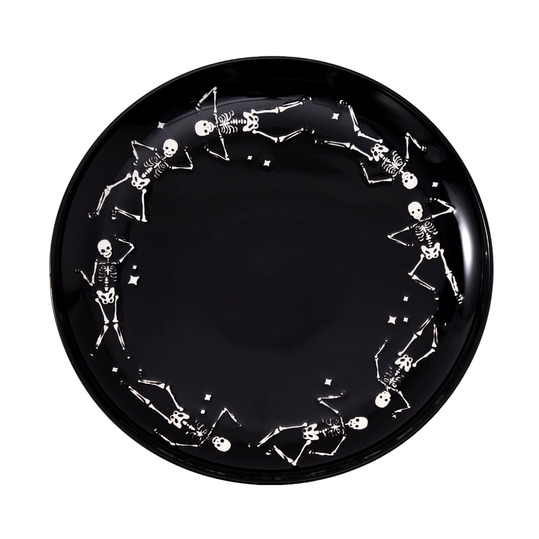 Way To Celebrate Halloween Dancing Skeleton Round Serving Tray, Black, 11.93 in