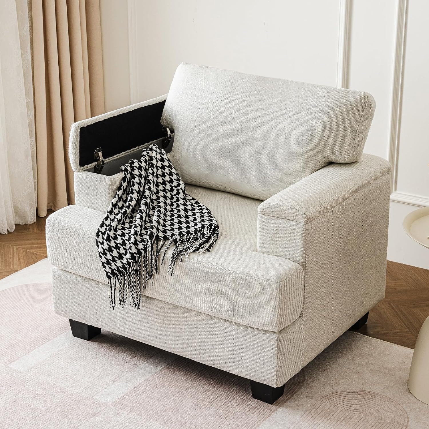 Oversized Chenille Accent Chair With Armrest Organizer And 7.8 in Cushion