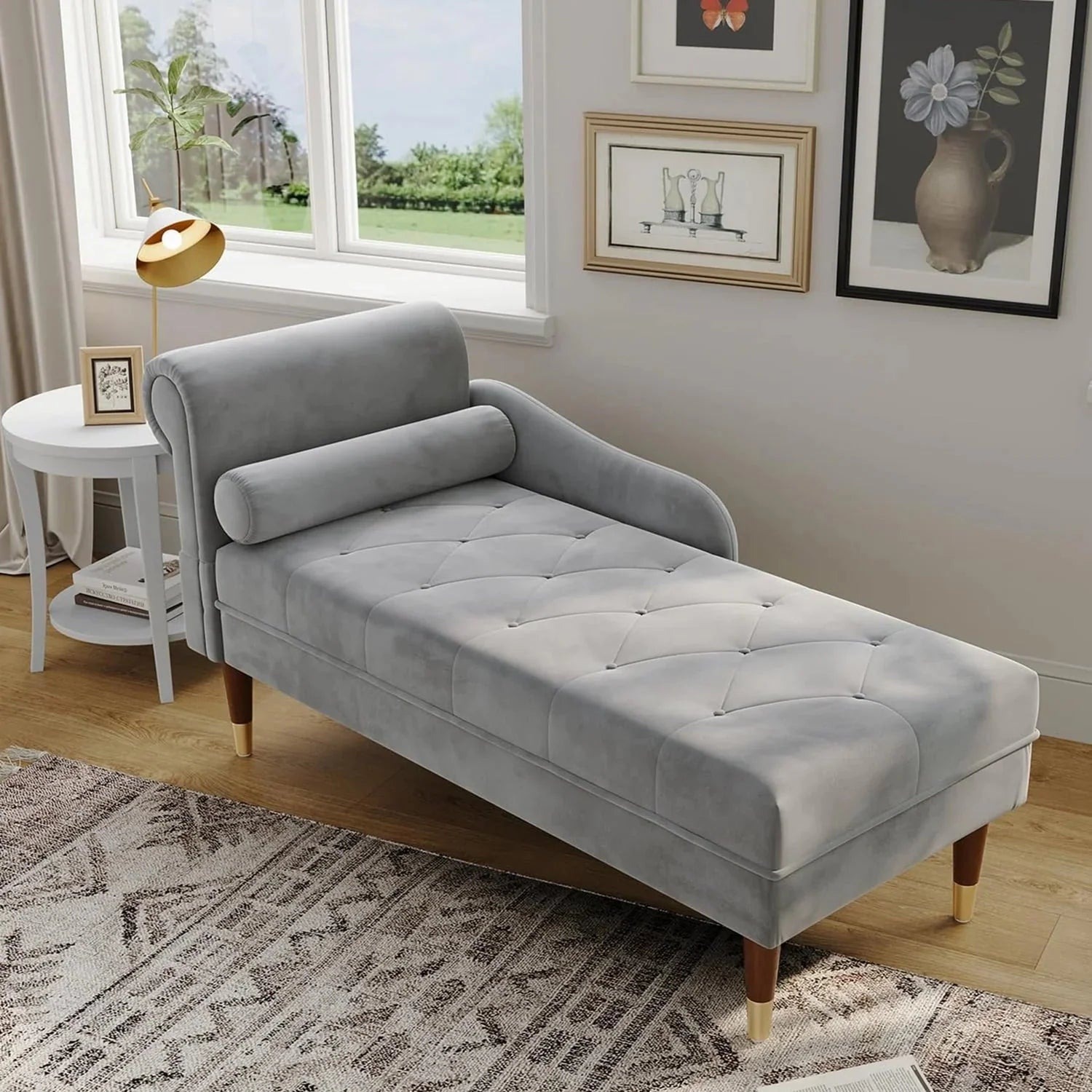 Vesgantti Velvet Chaise Lounge, 59 in, Grey