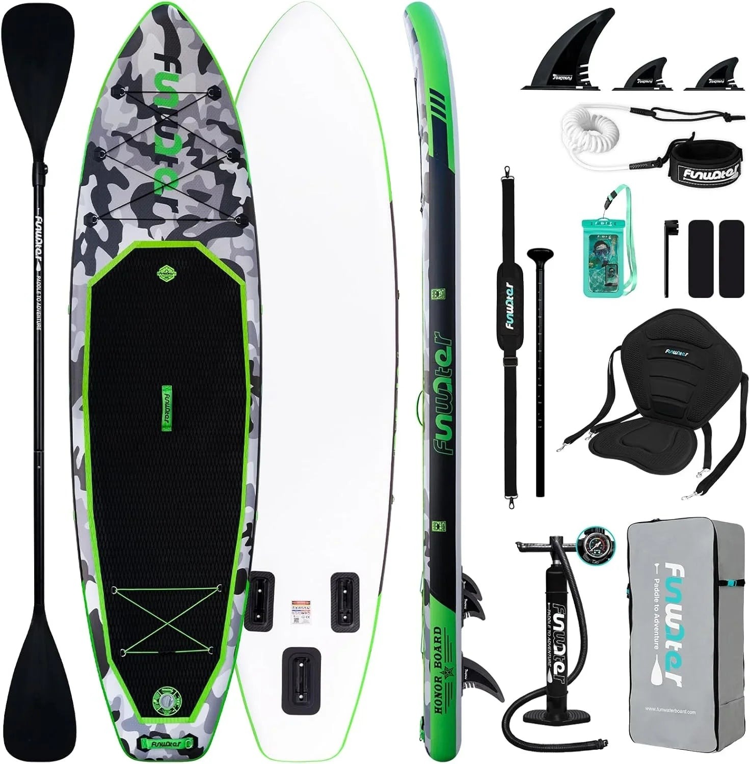 FunWater Inflatable Stand Up Paddle Board, 11 ft x 32 in x 6 in - SUP Paddle Accessories