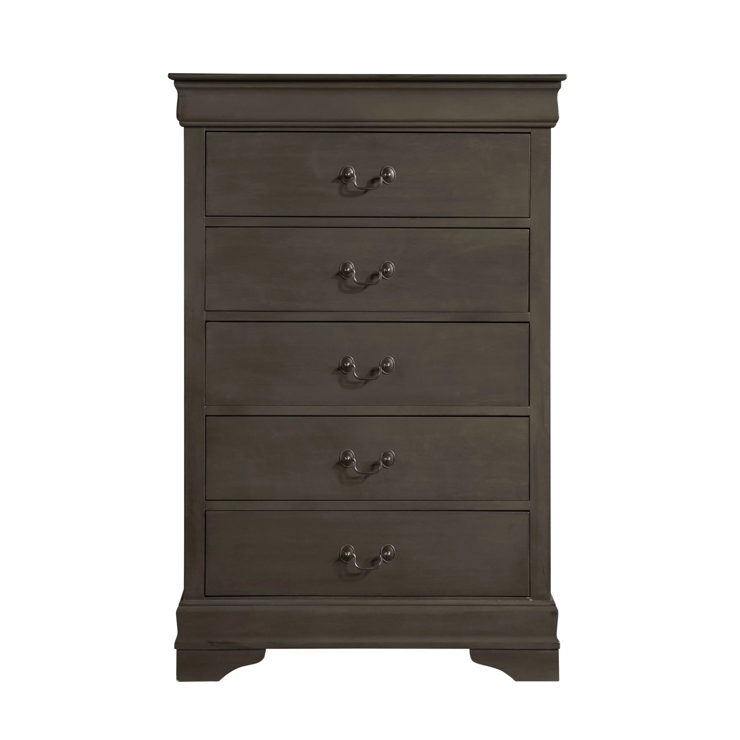 DeeHome Louis Philippe Style 1pc Chest Of 5 Drawers, Stained Gray Finish