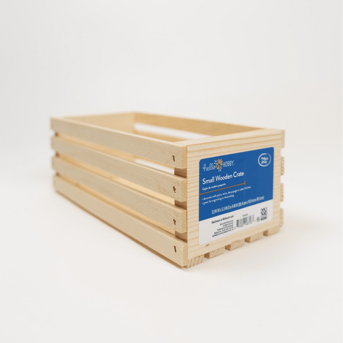Hello Hobby Unfinished Wood Crate, 12 in x 5.5 in x 4 in