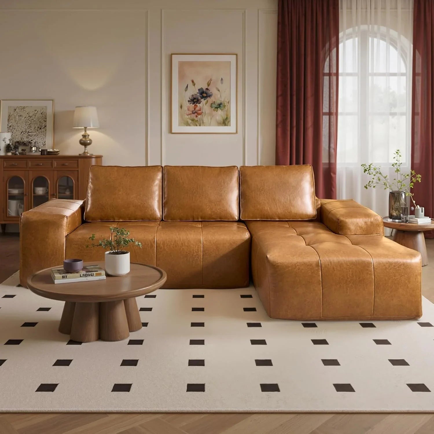ovios 104in L-Shape Sectional Sofa With Chaise, Grey Plush Corduroy Fabric