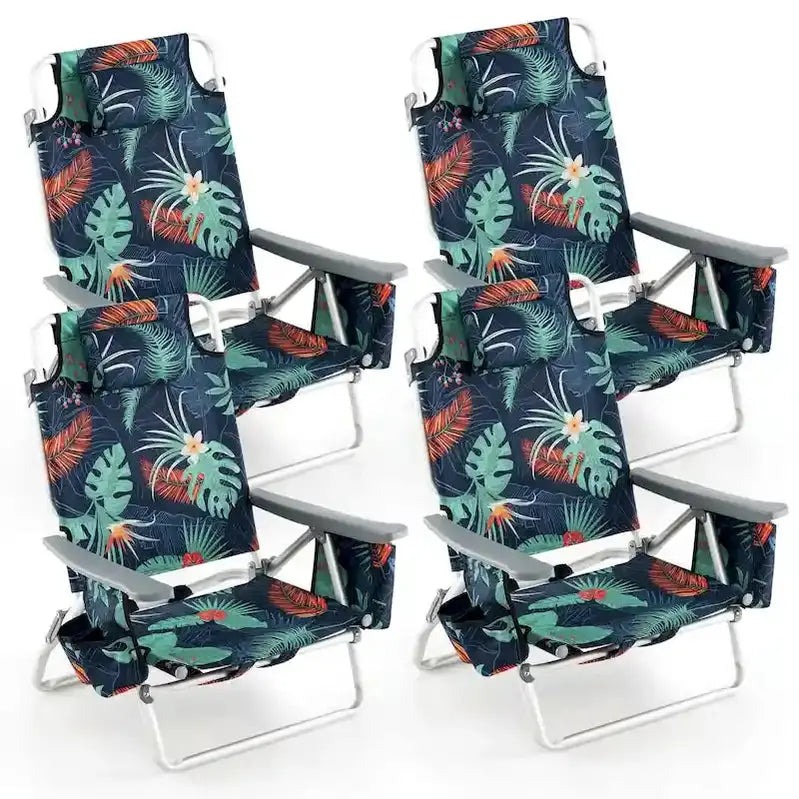 Costway Folding Backpack Beach Chairs, Set Of 4, 5 Recline Positions, Aluminum