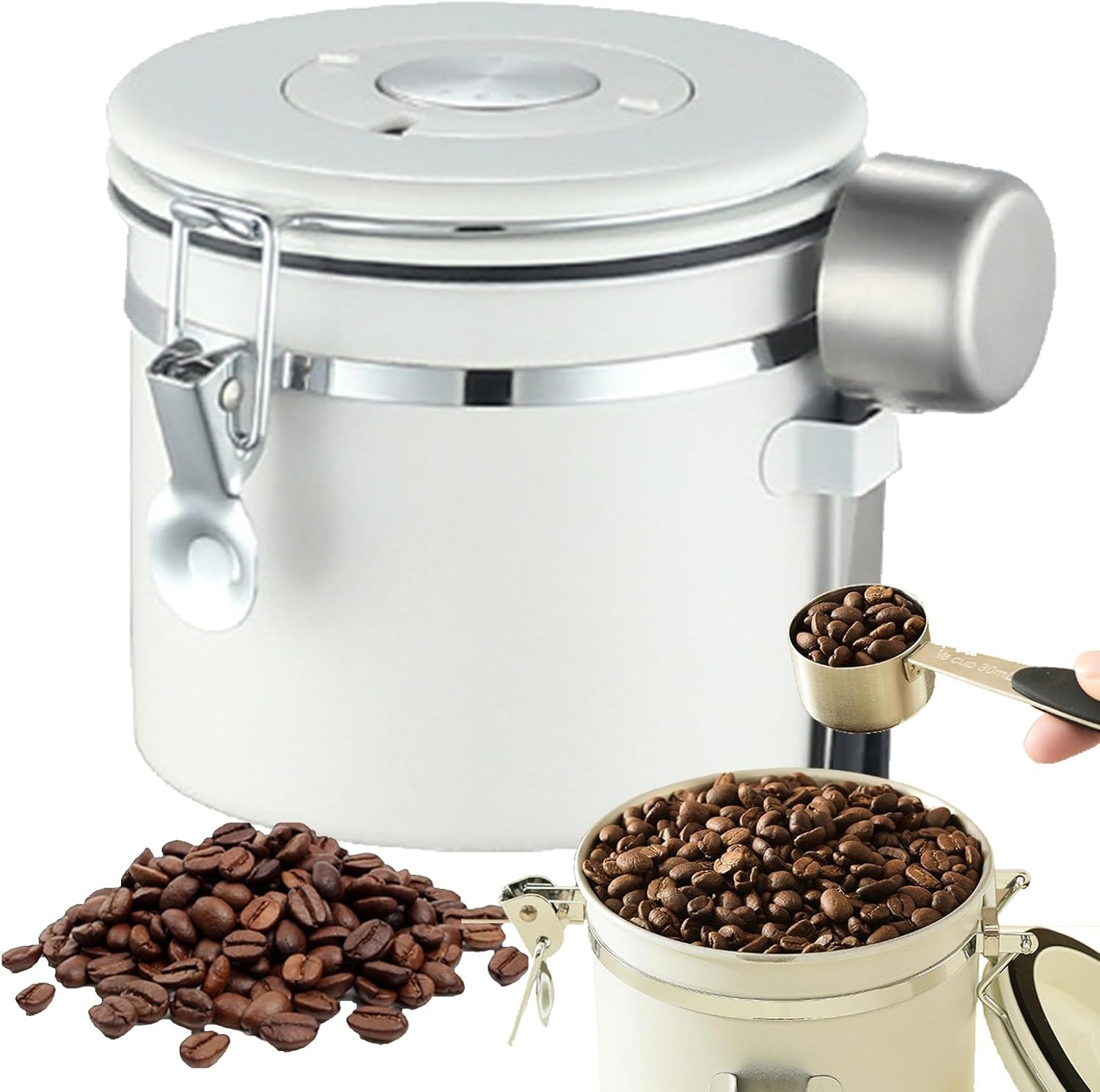 Coffee Storage Canister With Spoon, Date Tracker And One-Way Exhaust Valve - 1200ml, 1500ml, 1800ml