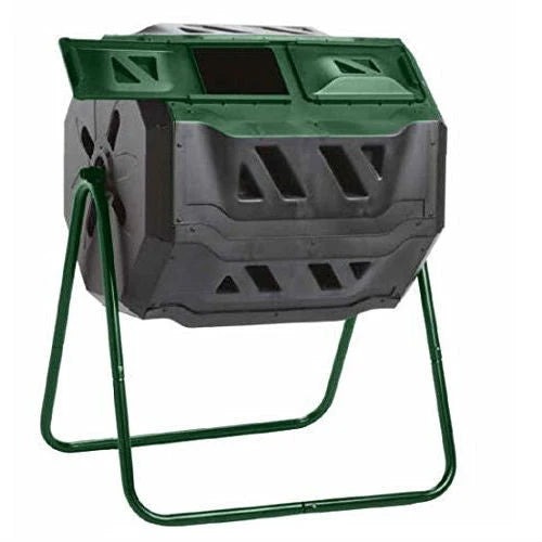 Outdoor Compost Bin Tumbler, 43-Gallon, Black And Green