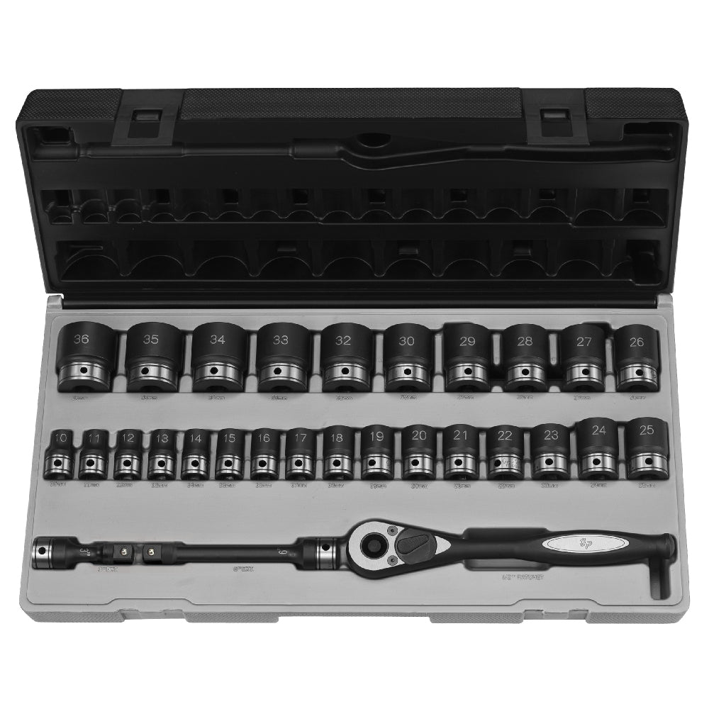 Grey Pneumatic 82629M 1/2" Drive 6-Point Standard Length Metric Duo-Socket Set - 29 Piece