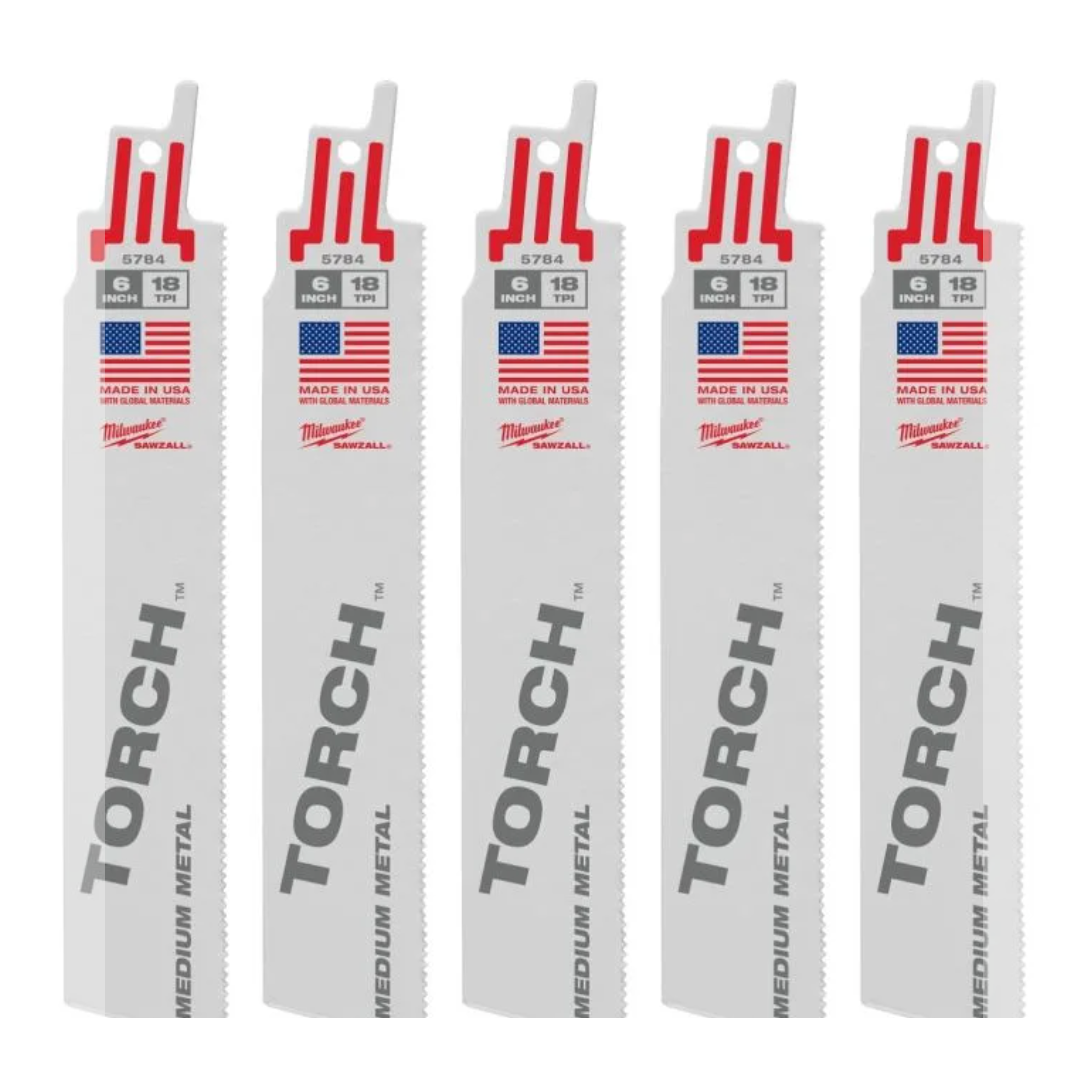 Milwaukee 48-00-5784 - 6" 18 TPI TORCH™ SAWZALL® Blade for Medium Metal (5 PK)