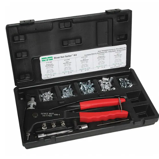 Marson 39315 Ribbed Rivet Nut Kit with 8-32, 10-24, 10-32, 1/4-20 Mandrel & Nosepiece