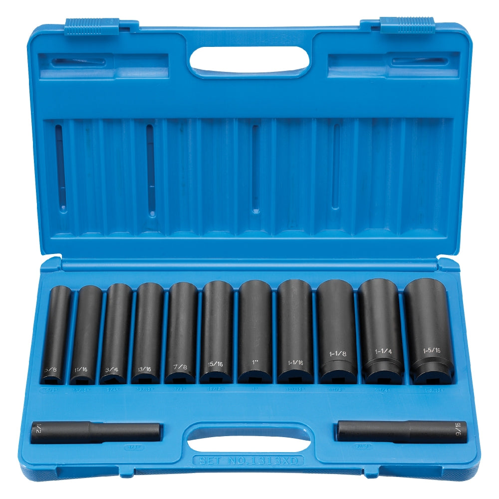 Grey Pneumatic 1313XD 1/2" Drive Extra-Deep Length Extra-Deep Impact Set
