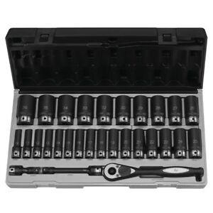 Grey Pneumatic 82629MD 1/2" Drive 6-Point Deep Length Metric Duo-Socket Set - 29 Piece
