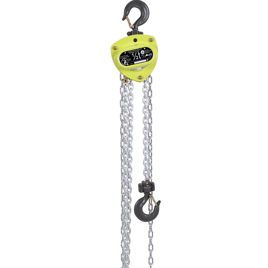 All Material Handling MA005-10-08Z Manual Hand Chain Hoist, 0.5 Ton, 10' Lift, 8' Drop