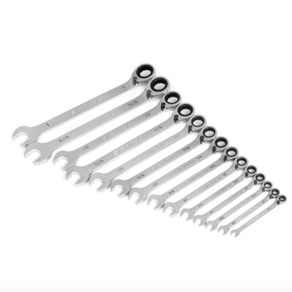 GearWrench 86660 - 14 Piece 90-Tooth 12 Point SAE Reversible Ratcheting Wrench Set