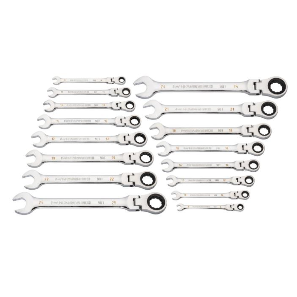 GearWrench 86728 - 16pc 90-Tooth 12 Point Flex Head Ratcheting Combination Metric Wrench Set
