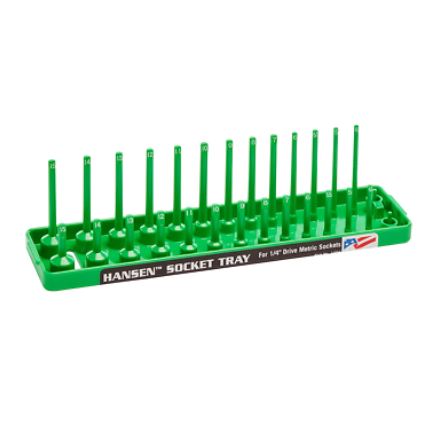 Hansen Global 1404 - 1/4″ Drive Metric Regular & Deep Socket Holder – Green