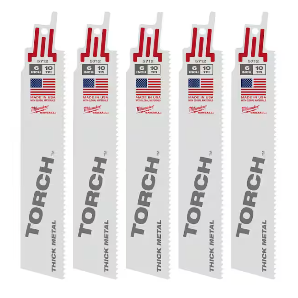 Milwaukee 48-00-5712 - 6" 10 TPI TORCH™ SAWZALL® Blade for Thick Metal (5 PK)