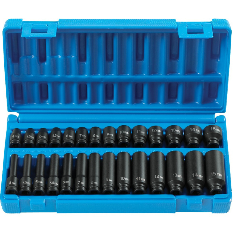 Grey Pneumatic 9728M 1/4" Drive Standard and Deep Length Surface Drive Impact Set