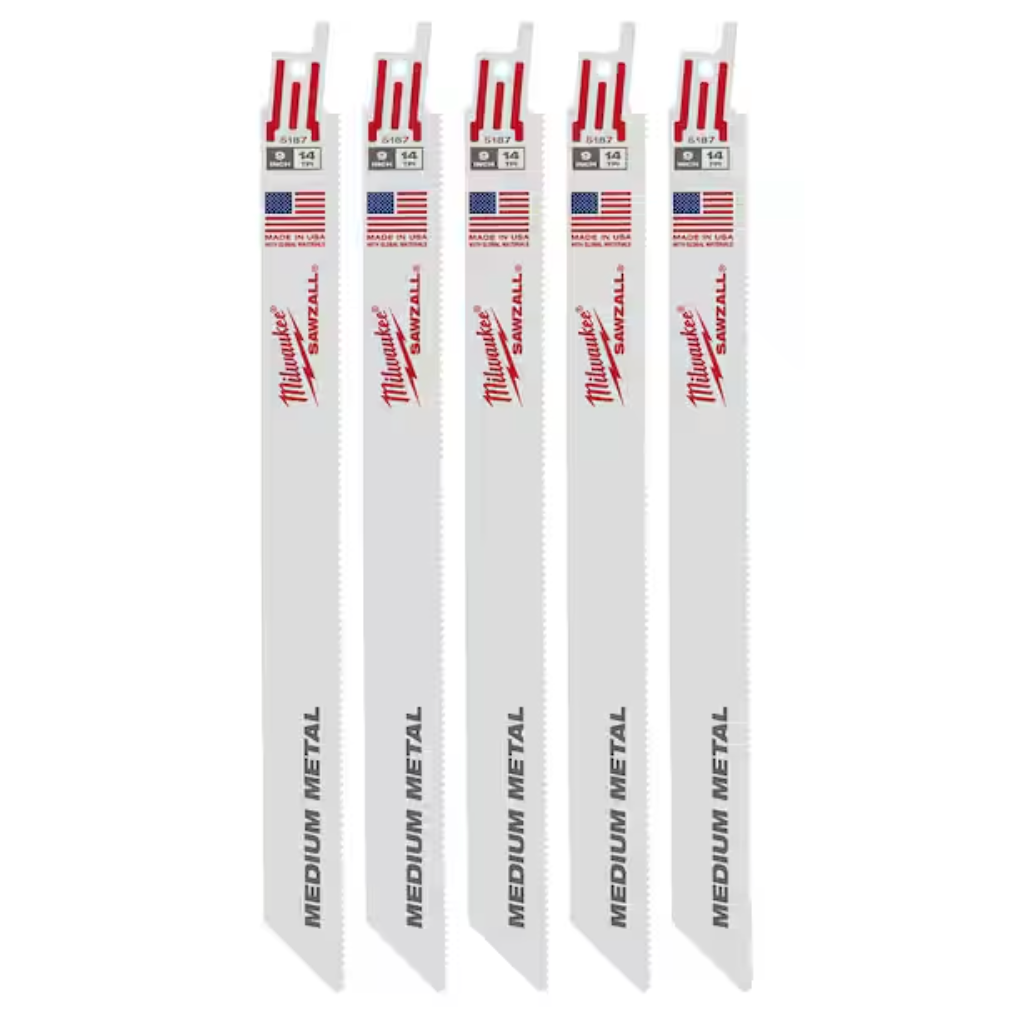 Milwaukee 48-00-5187 - 9" 14 TPI SAWZALL® Blade for Medium Metal (5 PK)
