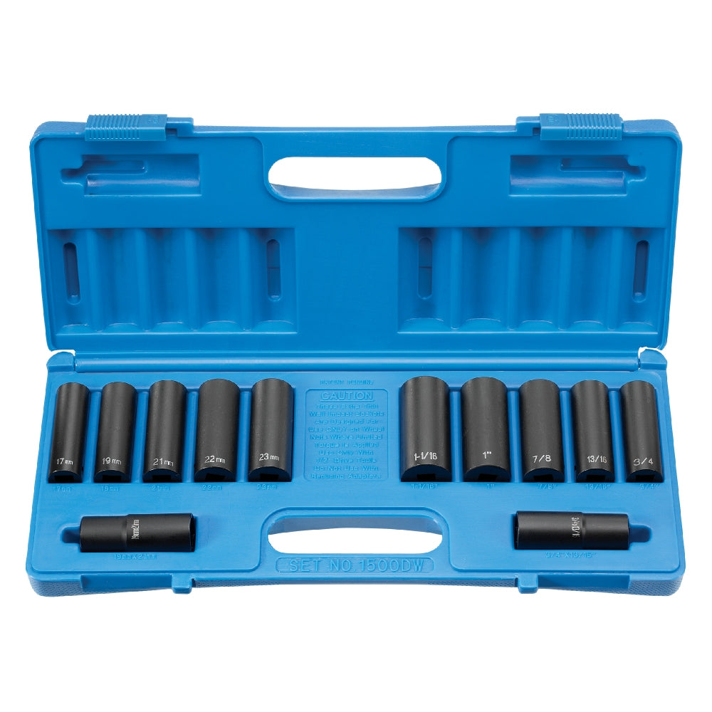 Grey Pneumatic 1500DW 1/2" Drive Deep-Length Extra-Thin Wall Impact Set