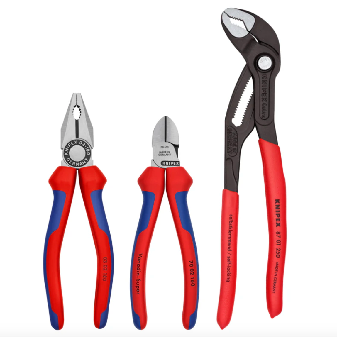 Knipex 002009V01 Cobra® Pliers: Combination, Diagonal, 3pc
