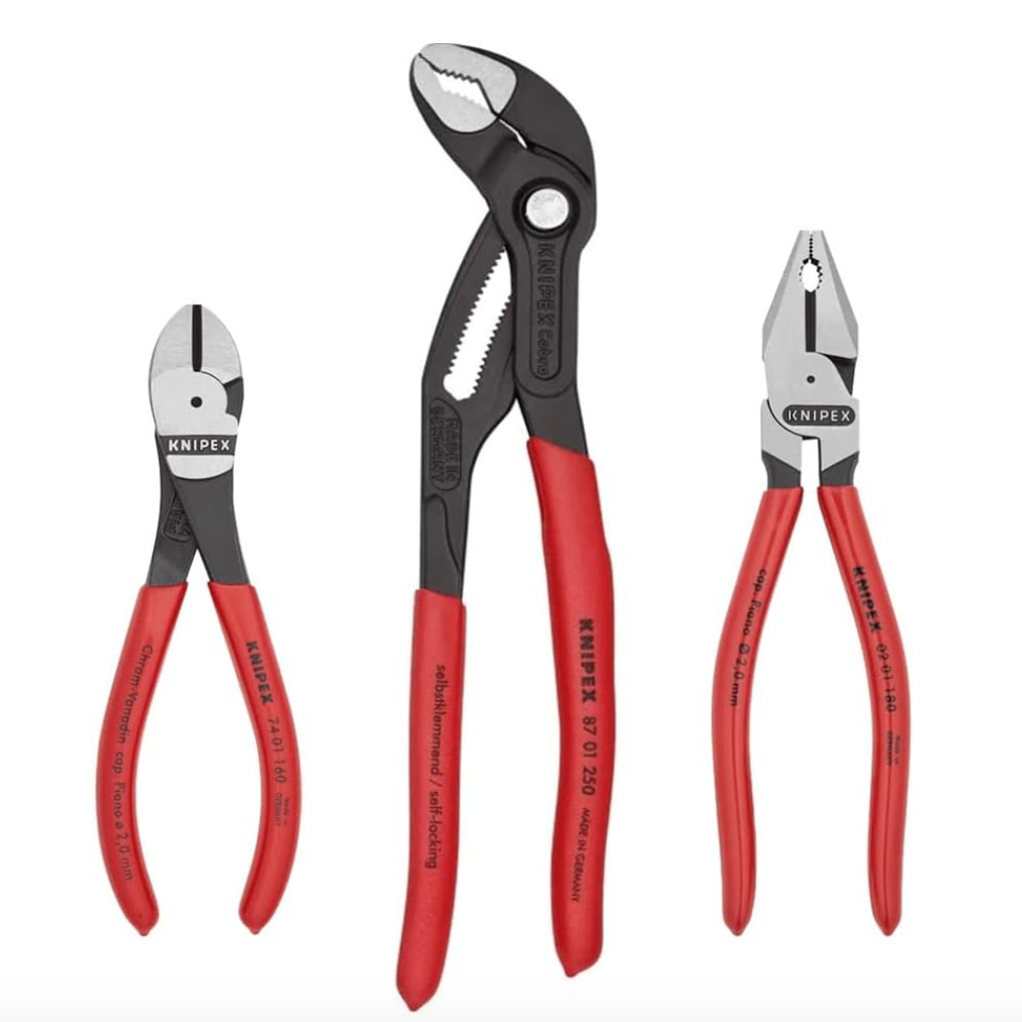 Knipex 002010 Cobra® Pliers: High Leverage, Combination, Diagonal, 3pc