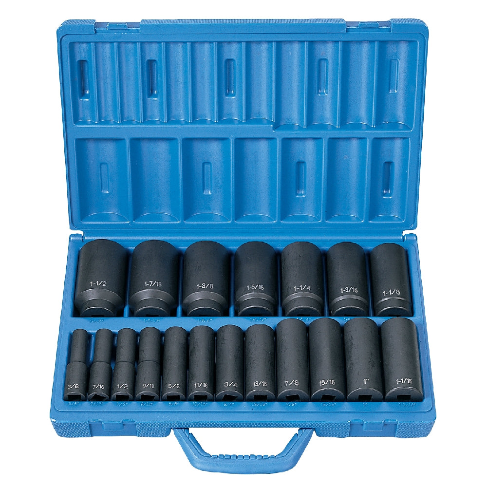 Grey Pneumatic 1319D - 1/2'' Drive Deep Length Fractional Master Set - 19 Piece