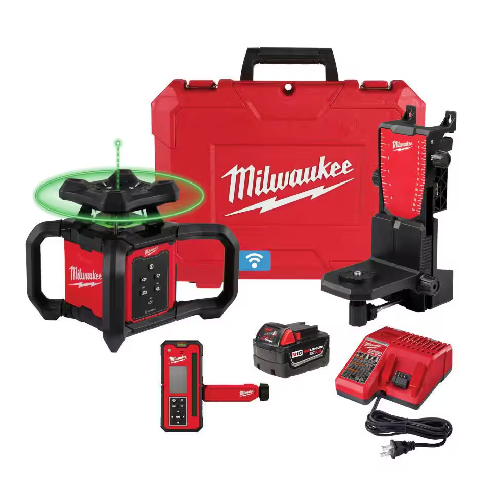 Milwaukee 3702-21 M18™ Green Interior Rotary Laser Level Kit w/ Remote/Receiver & Wall Mount Bracket