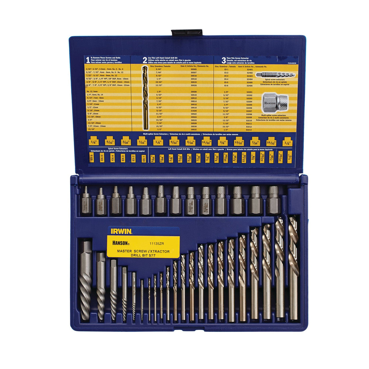 Irwin 11135 Screw Extractor & Drill Bit Set - 35pc Left-hand Cobalt Drills